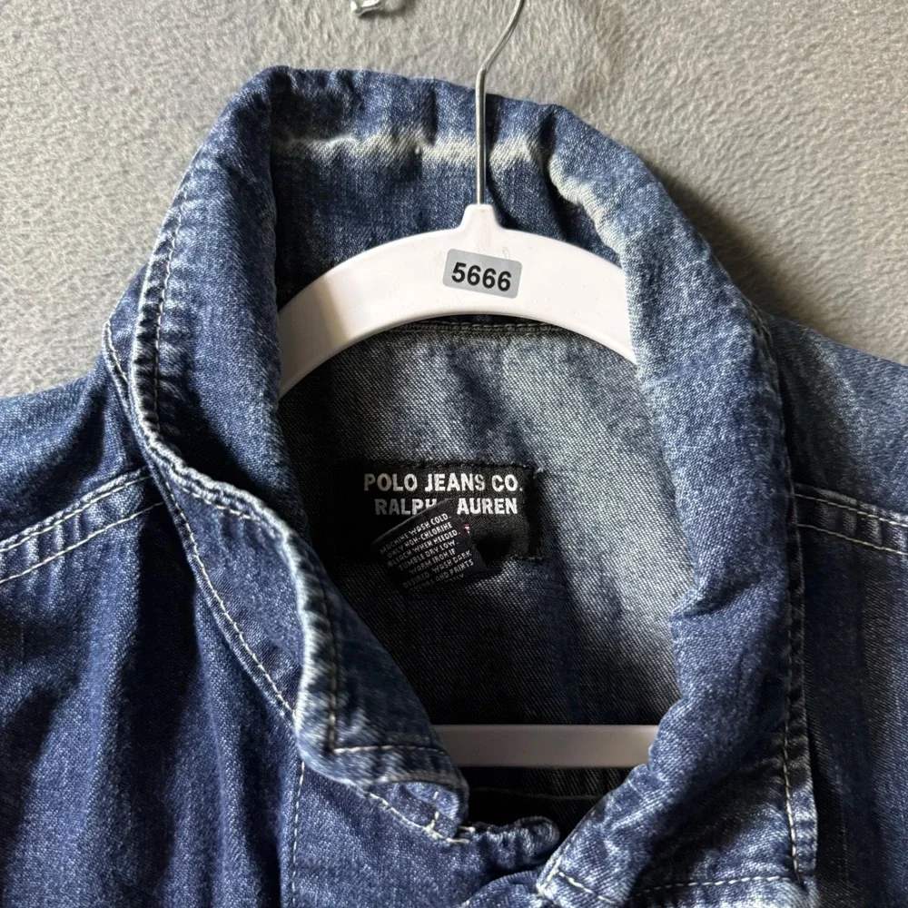 Polo Jeans Co Ralph Lauren Mens XL Denim Trucker Jacket Dark Wash Blue Cotton